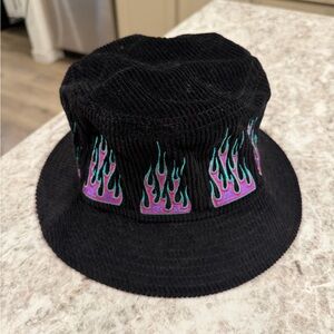 Pit Viper Black Corduroy Hat with Teal and Purple Flames